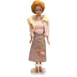 Vintage 1961 Bubble Cut Barbie Strawberry Blonde Japan Stamped Pink Sweater Set